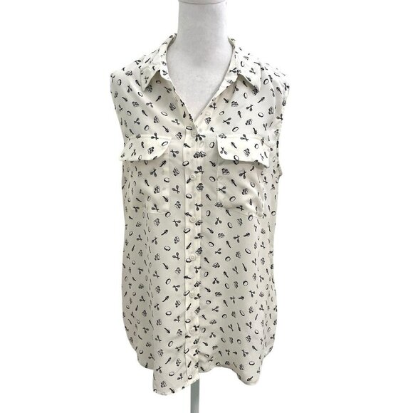 EQUIPMENT 100% Silk Instrument Music Band Sleeveless Tank Blouse size Small - Picture 1 of 8